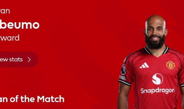 打入曼联生涯首球，英超官方：姆伯莫当选曼联3-2伯恩利全场最佳